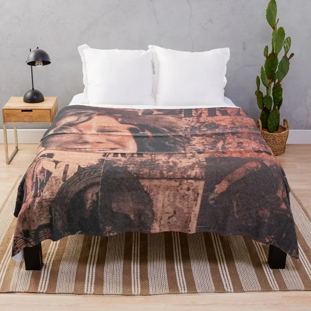 Red Vintage Wall with Janis Joplin Throw Blanket Soft Home Decor Blanket for Couch Bedroom