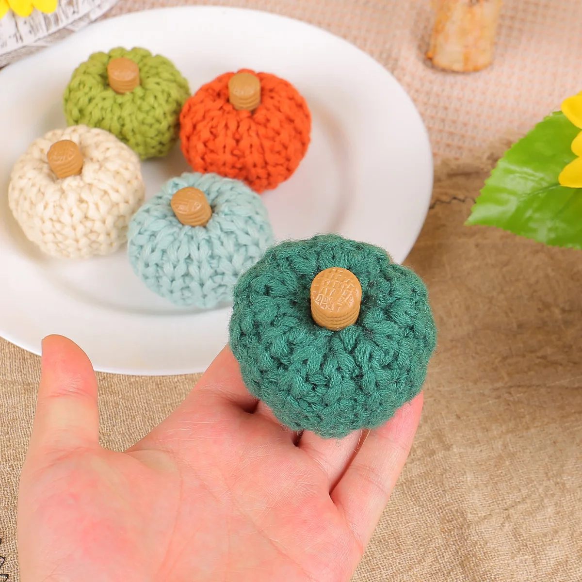 Hand Woven Crochet Pumpkin Model Artificial Pumpkins Simulation Vegetable Plants Thanksgiving Halloween Home Decoration Crafts