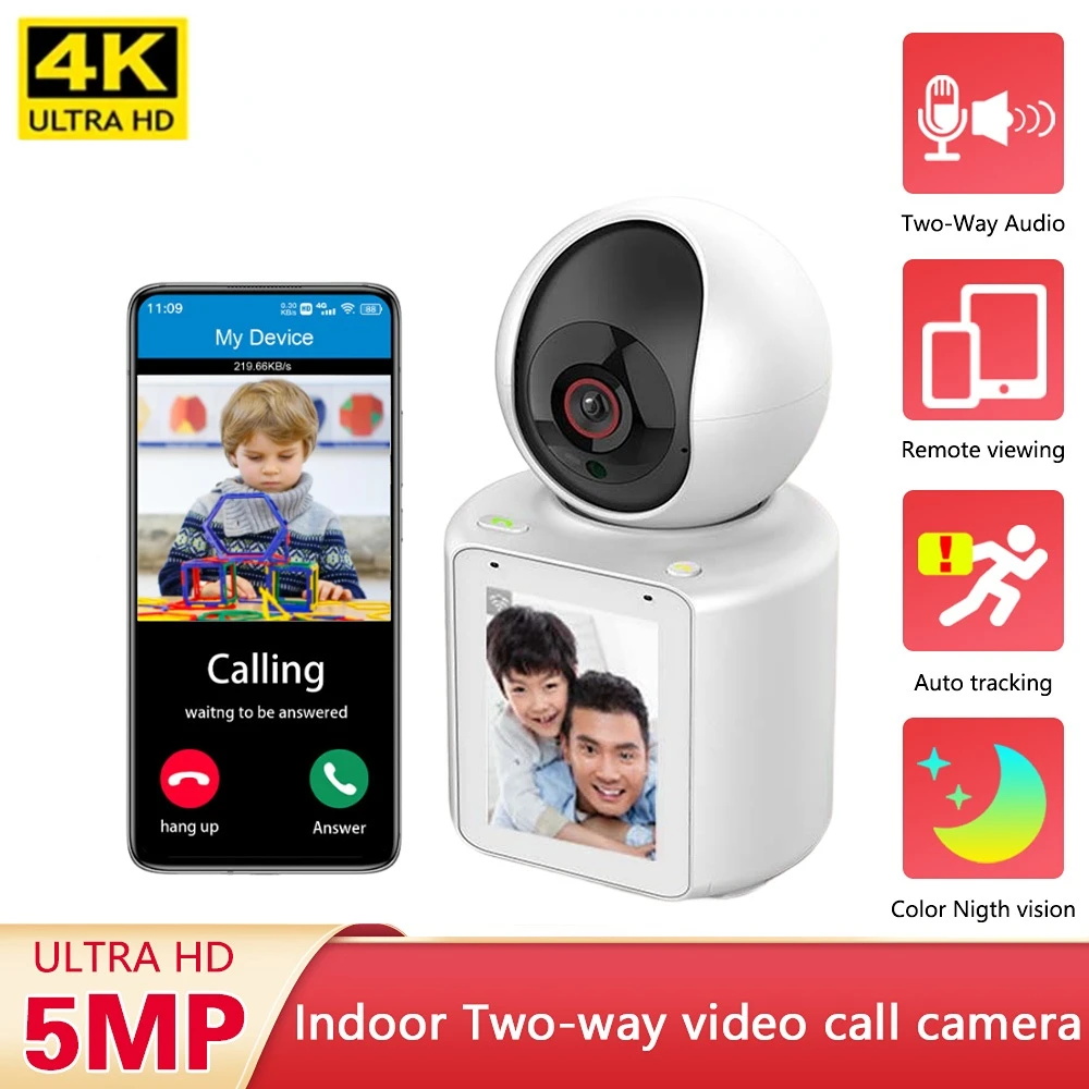 

5MP Wifi IP Camera with 2.8 Inch IPS Screen Video Call Audio PTZ IP Camera 1080P Home Security CCTV Indoor Baby Monitor