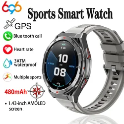 New Smart Watch GPS Sports Compass Altitude Air Pressure Blue Tooth Call 3ATM Waterproof Health AMOLED Screen Smartwatch 480Mah