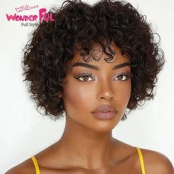 Brown Wonderful Short Brazilian Jerry Curl Human Hair Wig Black Women Kinky Curly Nature Remy Hair Wig full machine made wig
