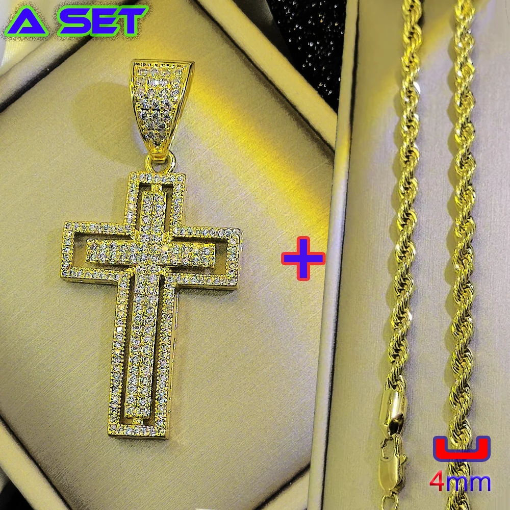 Fashionable new custom trend necklace with diamond cut out design cross gold pendant, 18K gold plating, hip-hop boutique culture