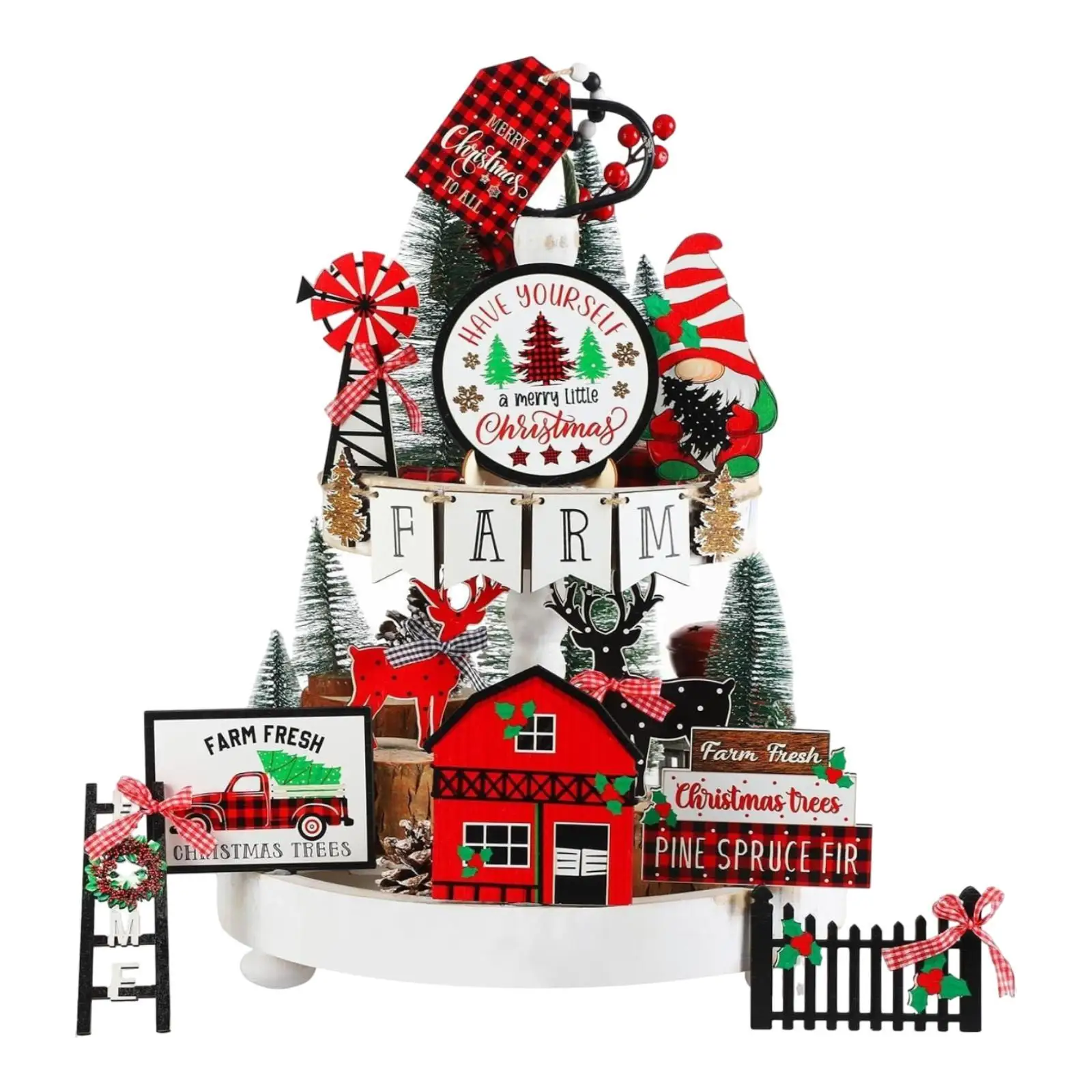 17 Pieces Christmas Tiered Tray Decorations Set Decoration Desk Home Table Shelf Gift Decorative Coffee Wooden Xmas Signs Decor