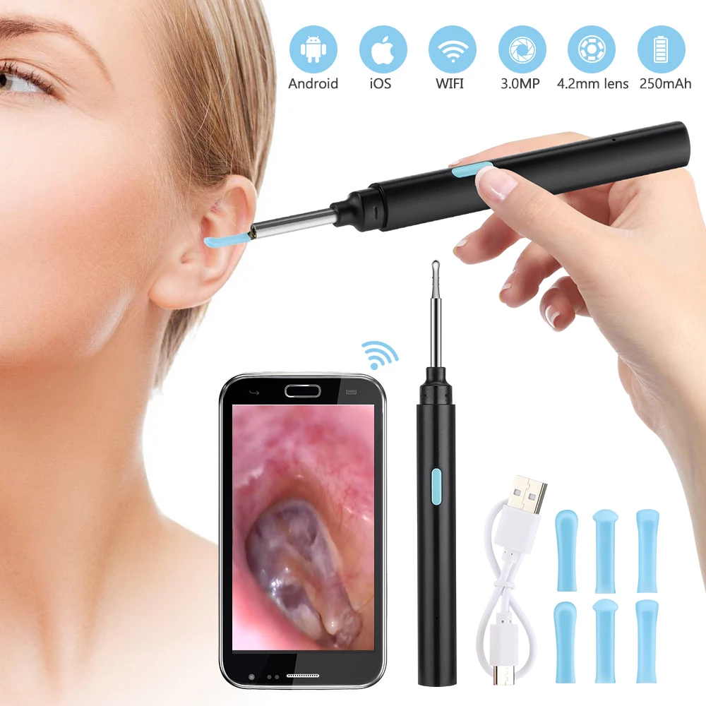 Wireless Smart Visual Ear Cleaner Otoscope Ear Wax Removal Tool with 3.9mm Camera Ear Endoscope Kit for iPhone Android