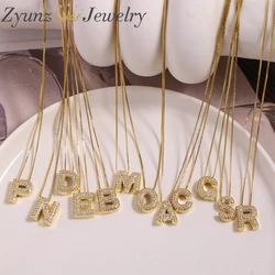 10pcs, CZ Zircon Initials Pendant Letter Name Necklace For Women Gold Color Chain Alphabet Charm Fashion Jewelry