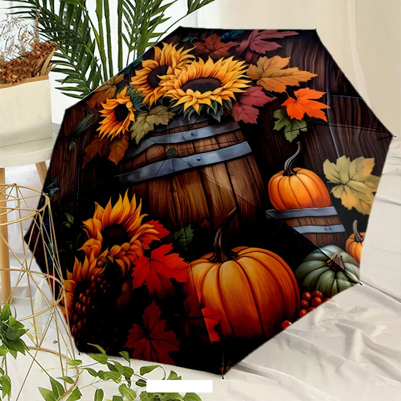 

Автоматический зонт с функцией открытия/закрытия одной кнопкой - дизайн «Осень: Подсолнух и Тыква» в оранжевом, желтом, коричневом, зеленом цветах - Co