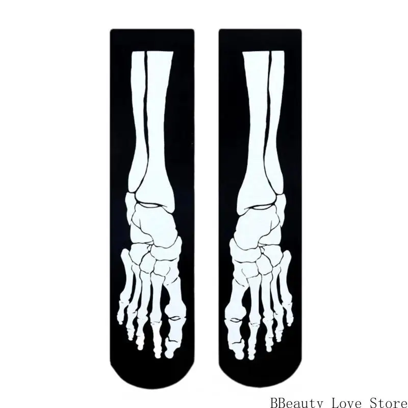

Women Men Halloween Middle Calf Socks Skeleton Bone Print Cosplay Socks
