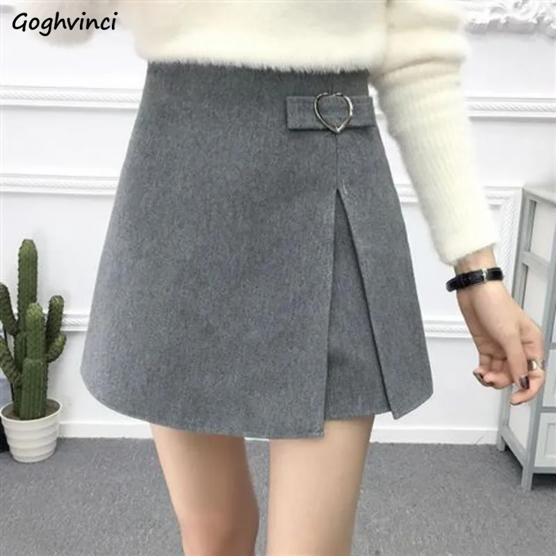 

Woolen Mini Pantskirts Women Vintage Chic All-match Autumn Winter Various Styles Female Empire A-line with Lining Mujer Elegant