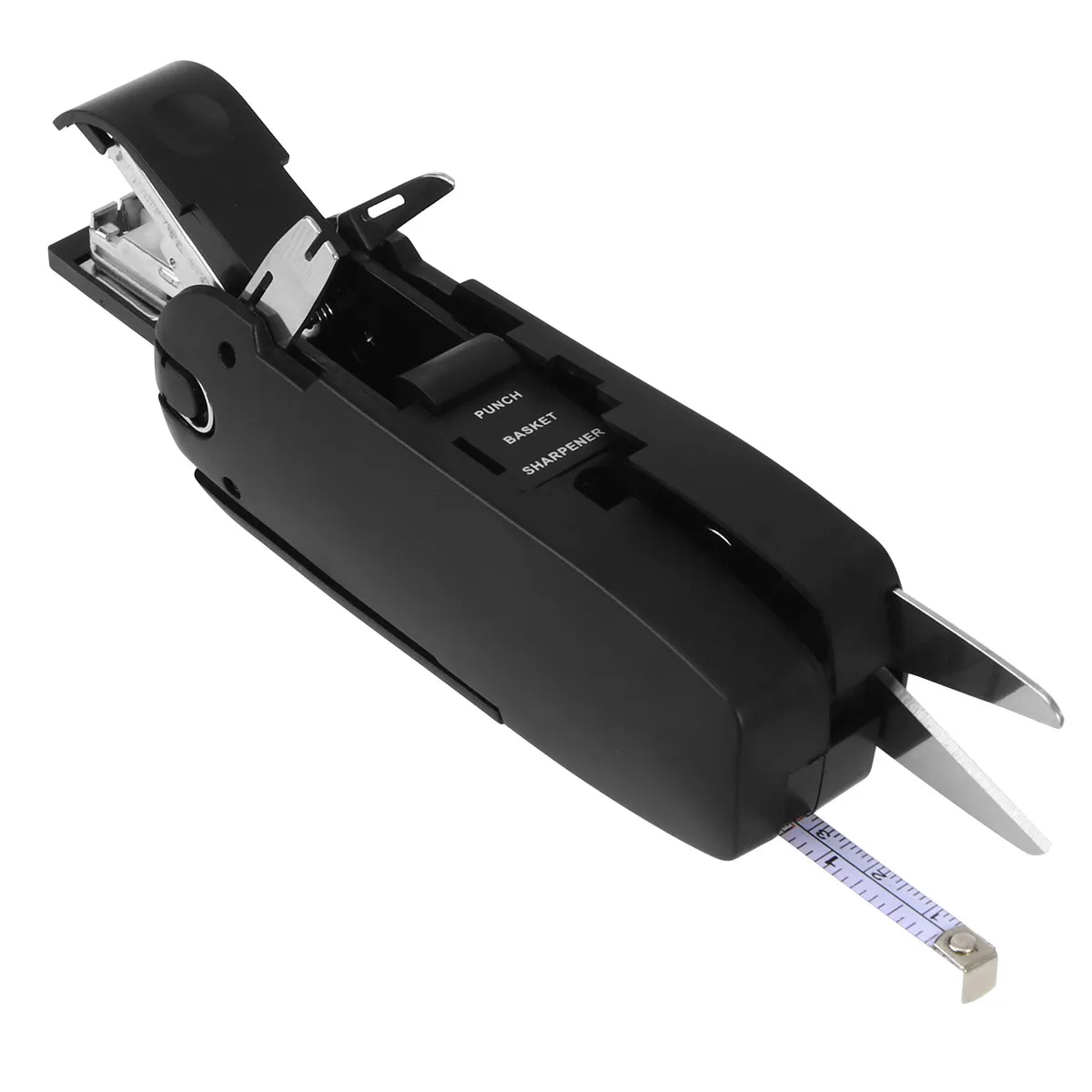 kit-de-papeleria-multifuncional-diez-en-uno-tijeras-de-acero-inoxidable-negro-regla-flexible-sacapuntas-grapadora-cortador