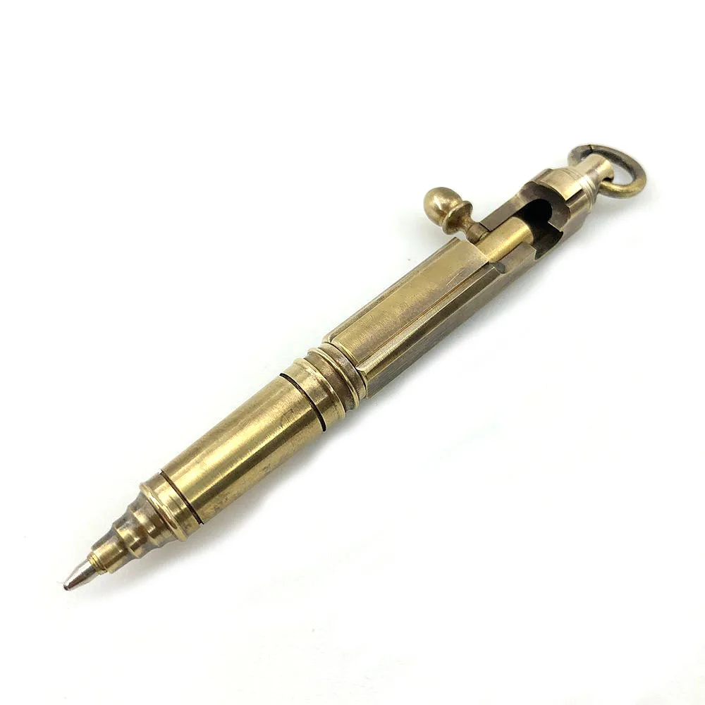 Buiten Schrijven Gereedschap Edc Mini Pocket Pen Handgemaakte Messing Bolt Balpen