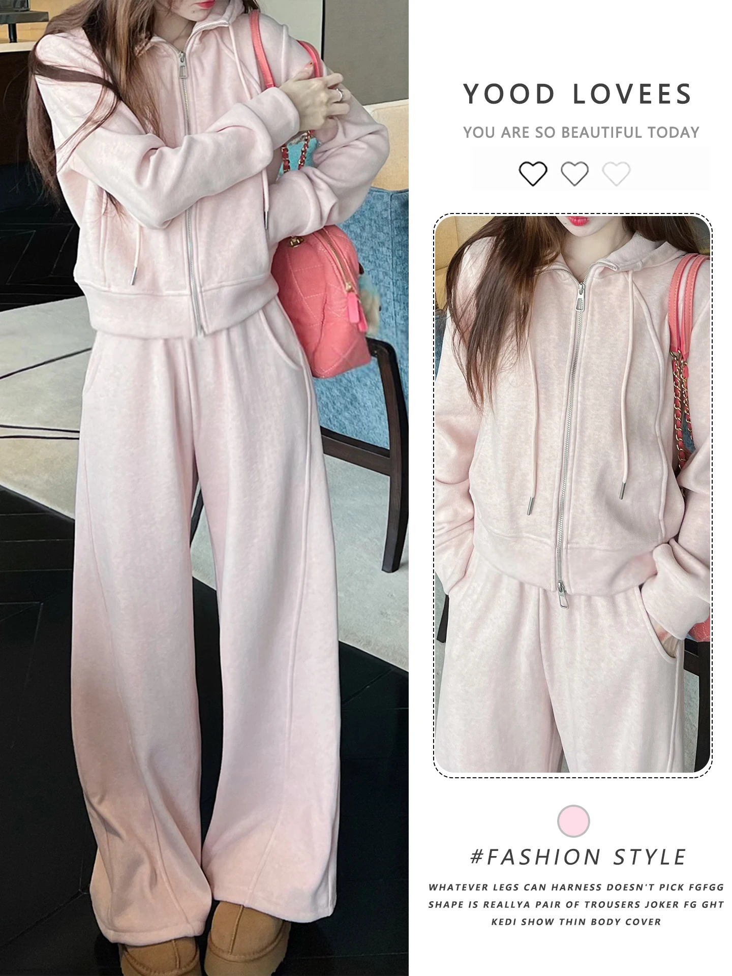 

Korean Sweet Girl Casual Sportswear Set Women's Autumn Winter Hooded Open Cardigan Sweatshirt Wide Leg Pants Stylish Anti-Agi...