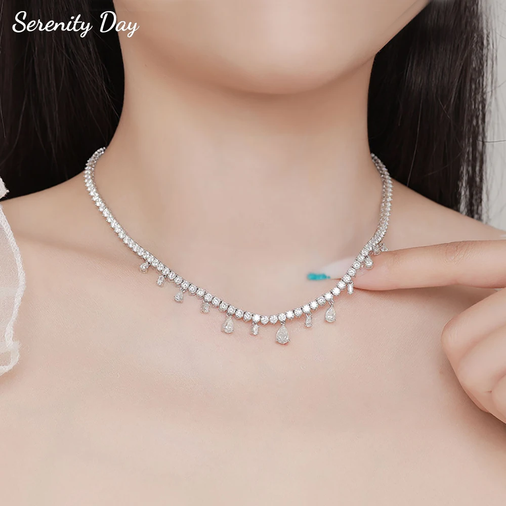 

Serenity D Color Moissanite Tennis Necklace Women Men S925 Sterling Silver All Diamond Pendant Neck Chain Luxury Wedding Jewelry