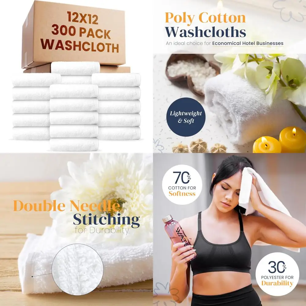 

Economy Bulk Pack of 300 White Cotton Blend Washcloths - 12x12 Inches, Super Absorbent and Soft, Ideal for Commercial Cleaning U