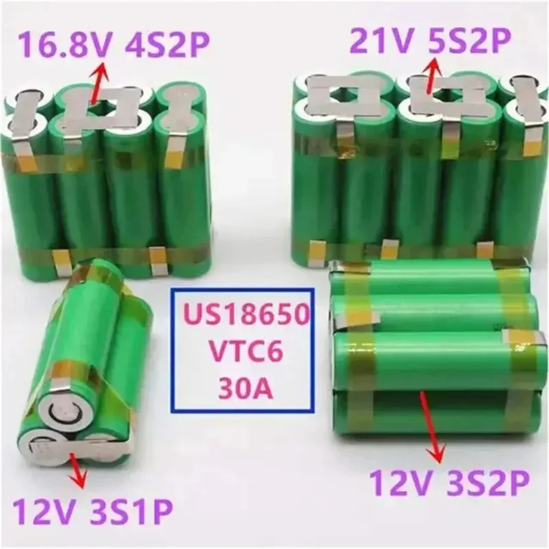 18650 VTC6 3000-6000 MAh 2S1P 3S1P 4S1P 5S1P 6S1P Large Capacity Customizable for Screwdriver Battery Pack 12V 14.4V 18V 21V