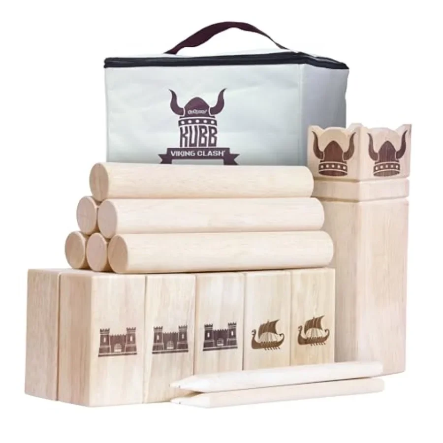 

Kubb Yard Game Set - Outdoor Wooden Lawn Game in Natural Wood Color - Durable, Weather-Resistant, Easy to Assemble
