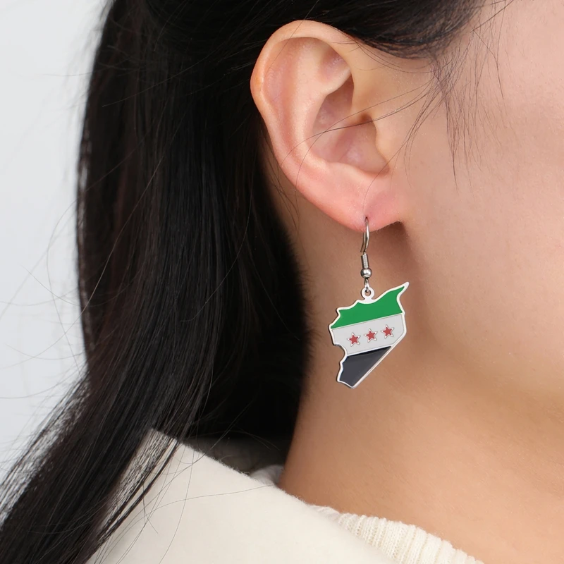 Syria Map Flag Pendant Earrings Stainless Steel Dangle Earrings Syrians Map Drop Earrings Jewelry Hanging Earrings Gift