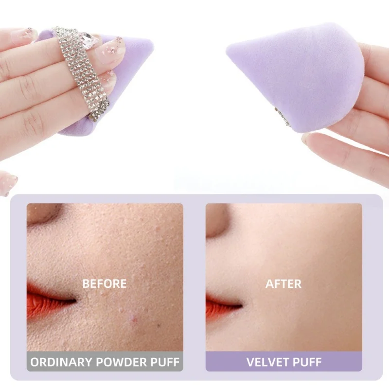 3 pçs diamante triângulo pó puff rosto macio ferramenta de maquiagem strass macio esponja de veludo maquiagem esponja cosméticos acessórios