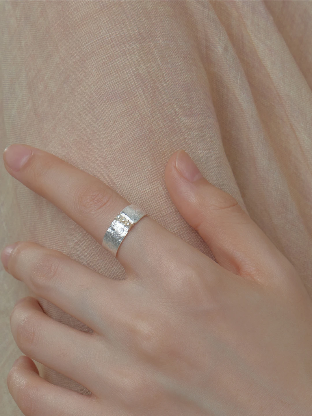 

Style Pearled Brushed Silver Ring S925 Sterling Silver Artistic Elegant Japanese Style for Fashionable Women