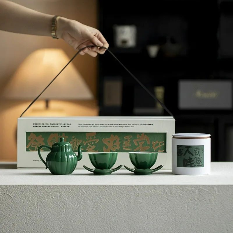 

New Chinese Style Tea Set Gift Box Handmade Ceramic Teapot Cup Tea Canister Complete Kung Fu Tea Ceremony Set Souvenir Present