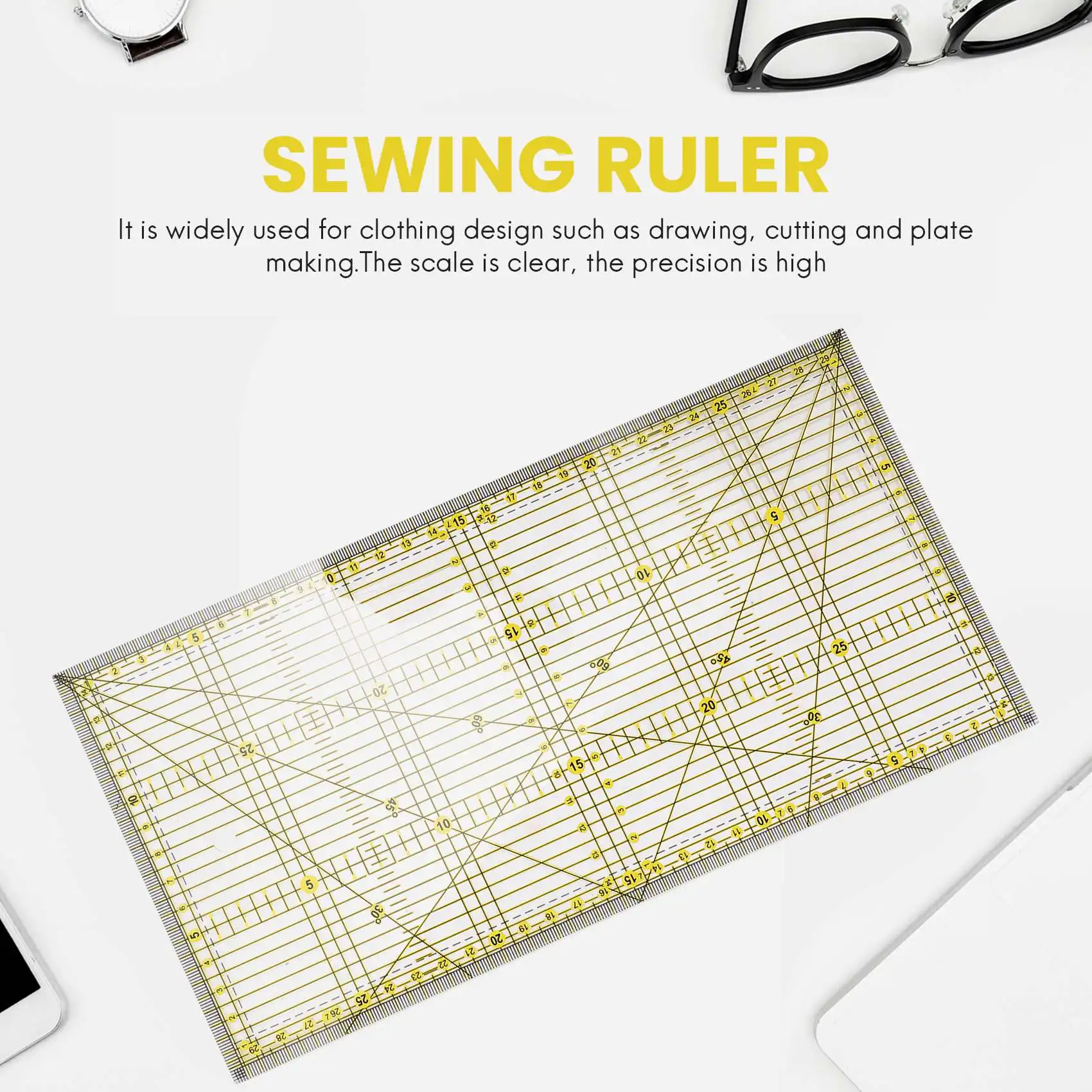 Cutting Ruler Multi-Purpose Patchwork Cloth Quilt Ruler Diy Garment Design Drawing Cutting Craft Ruler Sewing Mat Kits 30 x 15Cm