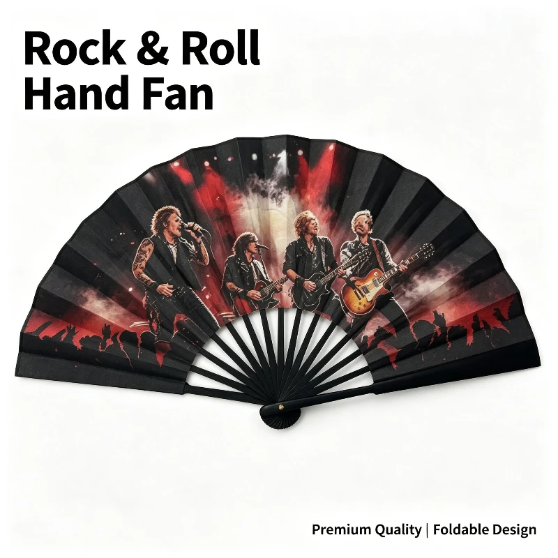 AC/DC Rock Bamboo Silk Hand Fan Large Double-Sided Print for Concert Festival Party Summer Cooling Gift for Music Lovers