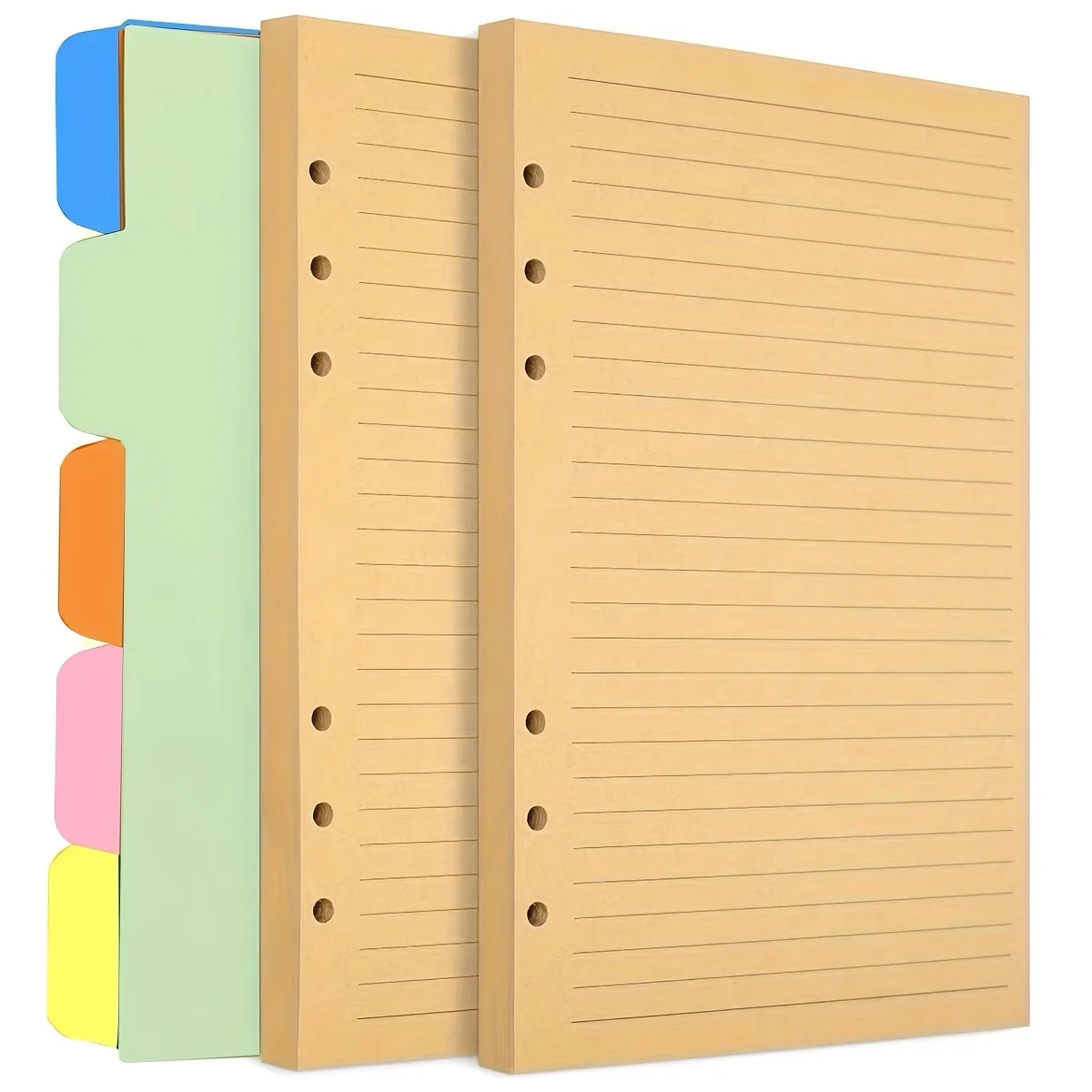 160 Pages Of A5/A6 Supplementary Paper Binder Lined For Planner's Diary Insert 6-ring Light Brown Paper With 1 Binder Divider