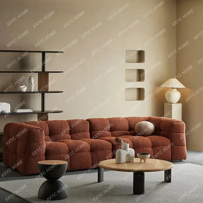 

Диван из ткани класса люкс L Light Luxury, кремового цвета, прямой, для гостиной.