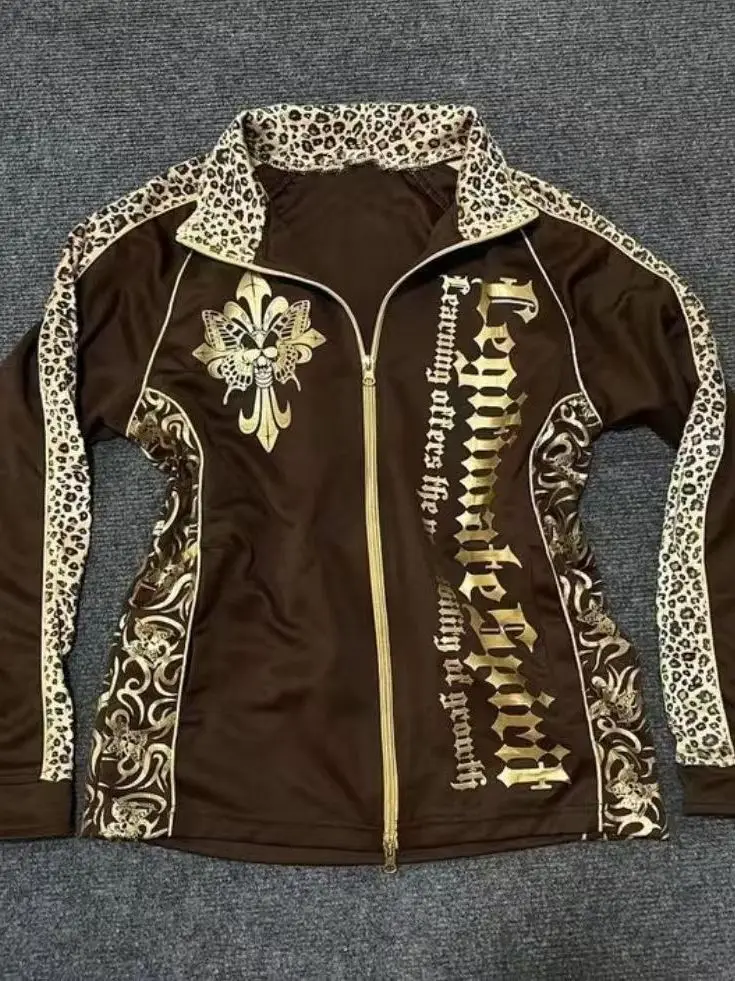 

Retro Vintage Punk Ro Harajuku Spicy Girl Leopard Print Sweatirt Jaet Y2K Subculture Sle Women's Slim Fit Ro Sle ...