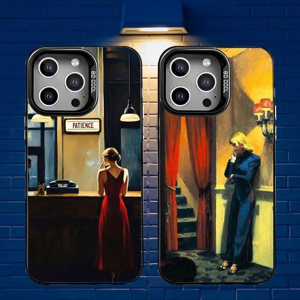 

E-edward H-hopper Art Phone Case For iPhone 17,16,15,14,13,12,X,8,Pro,Max,Plus,SE4,Air,Mini HD Black IMD Matte