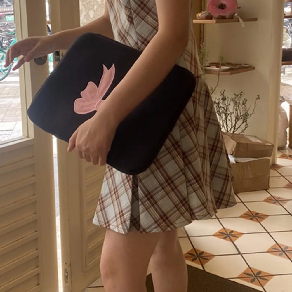 Pink Bow Tablet Sleeve Bag Embroidered Protective Laptop Pouch 11/13/15 Inch Fall Prevention Computer Storage Bag Business