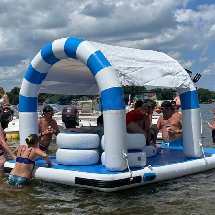 Commercial water Drop stitch inflatable floating pontoon dock swimming fishing water platform with ladder