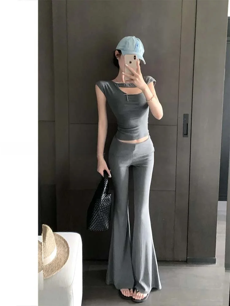 

Женские расклешенные брюки для йоги с высокой талией, длинные, в пол, свободного кроя, вязаные, однотонные, весенняя новинка