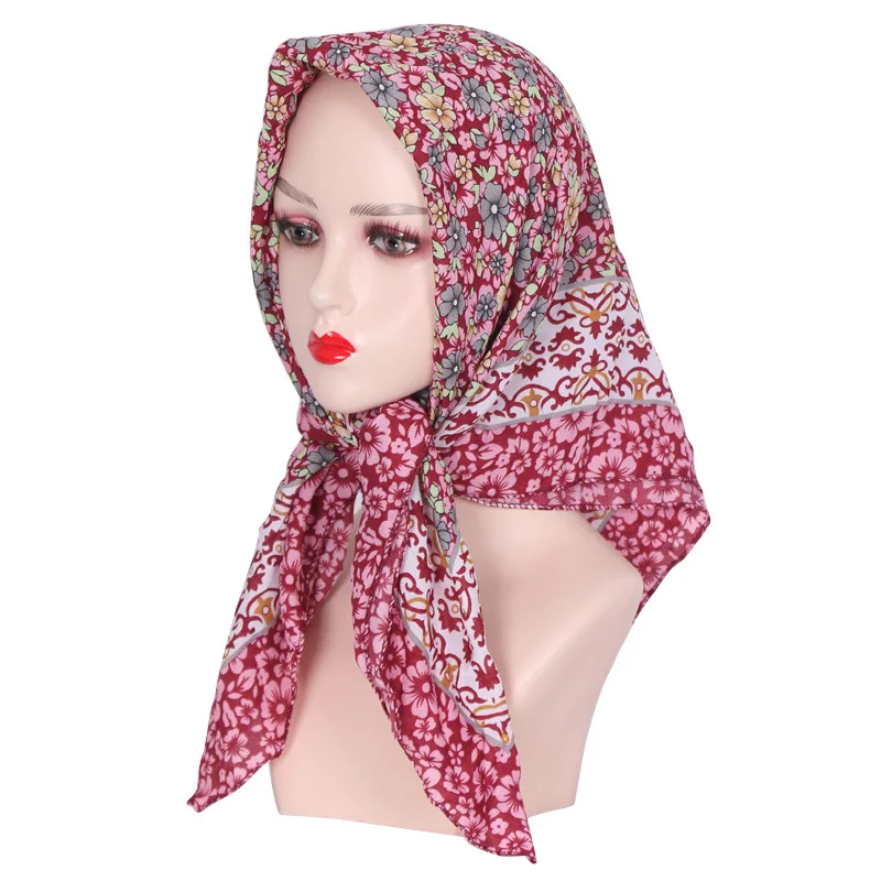 85*85cm Women Pastoral Style Floral Print Bandana Russian Square Scarf Ethnic Shawl Female Head Wraps Headband Scarves