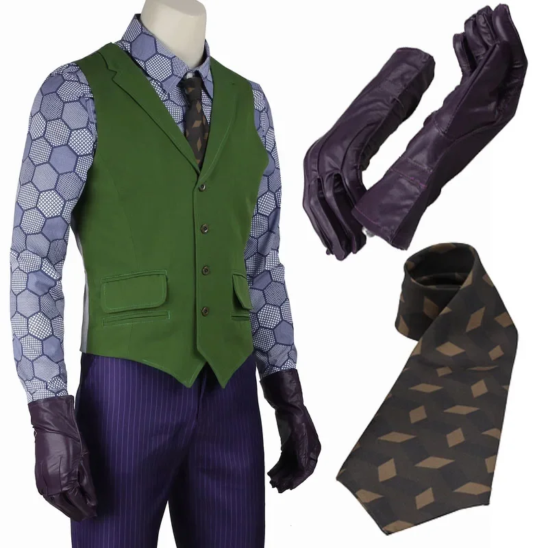 Film Cosplay Dark Knight-kostuum Joker Rollenspelkleding Volledig pak met stropdas voor Fancy Halloween