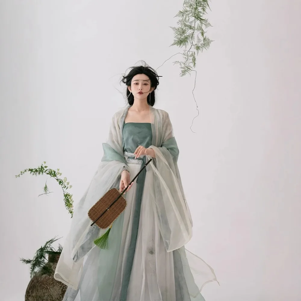 

Новый стиль песен, холодный ханьфу, полный комплект, длинная рубашка с большими рукавами, популярное национальное модное цельное платье в стиле ретро с талией