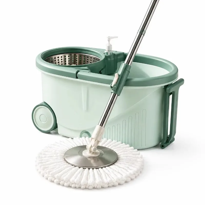 Spin Mop and Bucket Set for Floor Cleaning, Microfiber Rotating Mop with Wringer, 360° Spin Cleaning System for Kitchen Bathroom