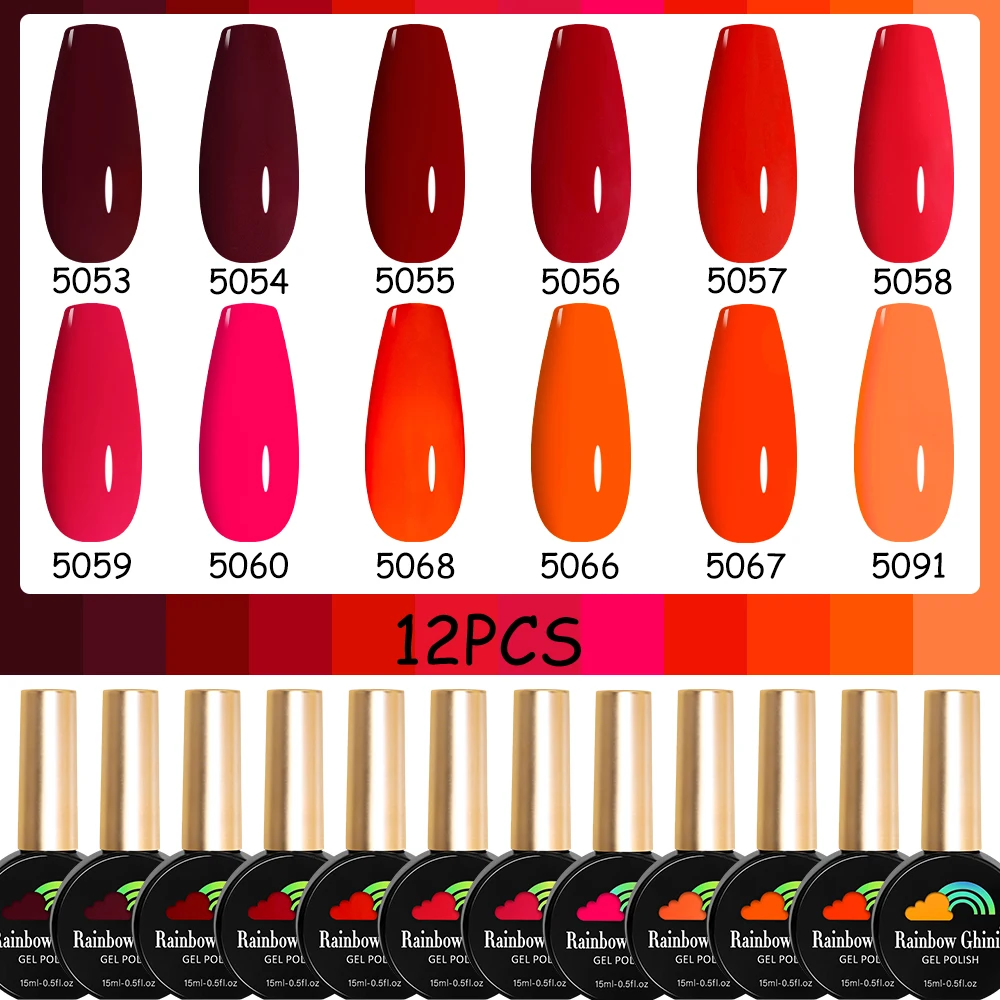 

Rainbow Ghini 12pcs Gel Nail Polish Set 15ml Nail Art Salon HEMA TPO FREE Professional UV LED Gel Polish Semi Permanent Dopamine