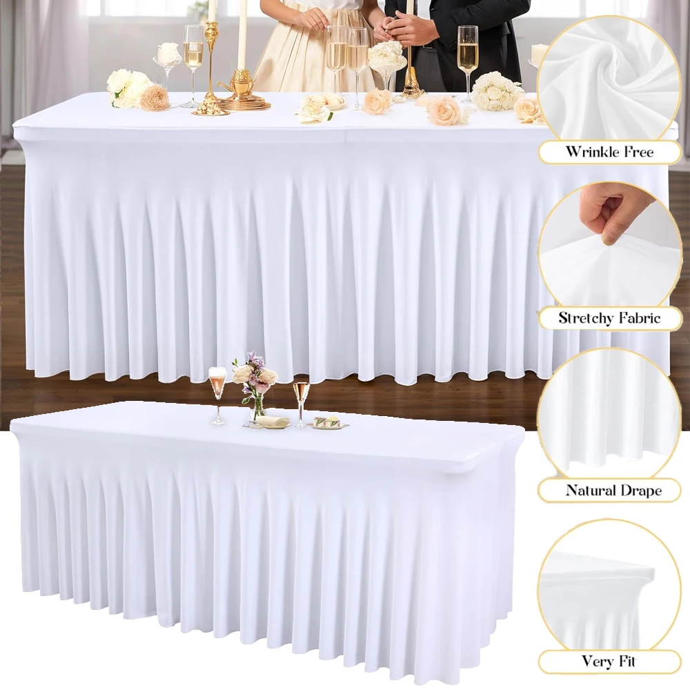 

Polyester Table Skirt Tablecloth for Hotel Conference Meeting Room Office Rectangle Elastic Table Cover Party Wedding Decoration