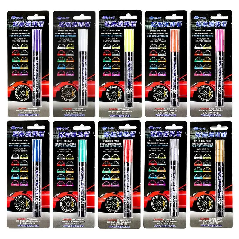 10 Colors Car Tire Lettering Paint Pen Fast Drying DIY Touch-Up Paint Pen For Courtyard Wooden Fences Car Tires