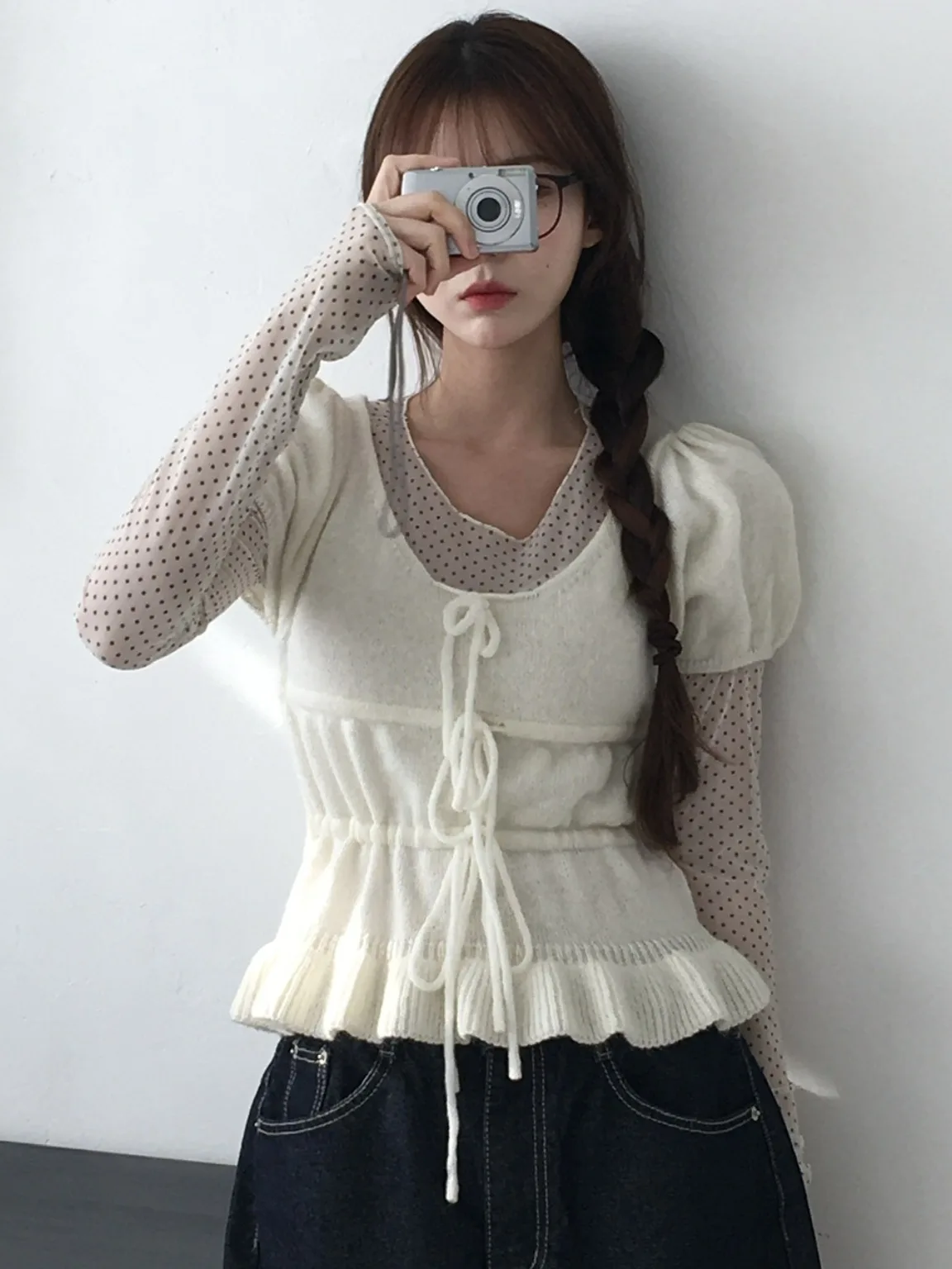 

Chic Knot ort Sve Bubble Sve Knitted Sweater Women's Vintage Versatile Slimming Faion Summer Top