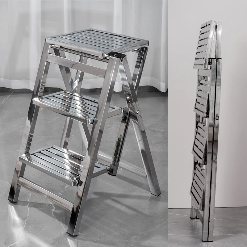 

Складная лестница из нержавеющей стали, сверхмощный табурет с А-образной рамой, нескользящая лестница для восхождения для доступа на крышу, домашняя многофункциональная лестница