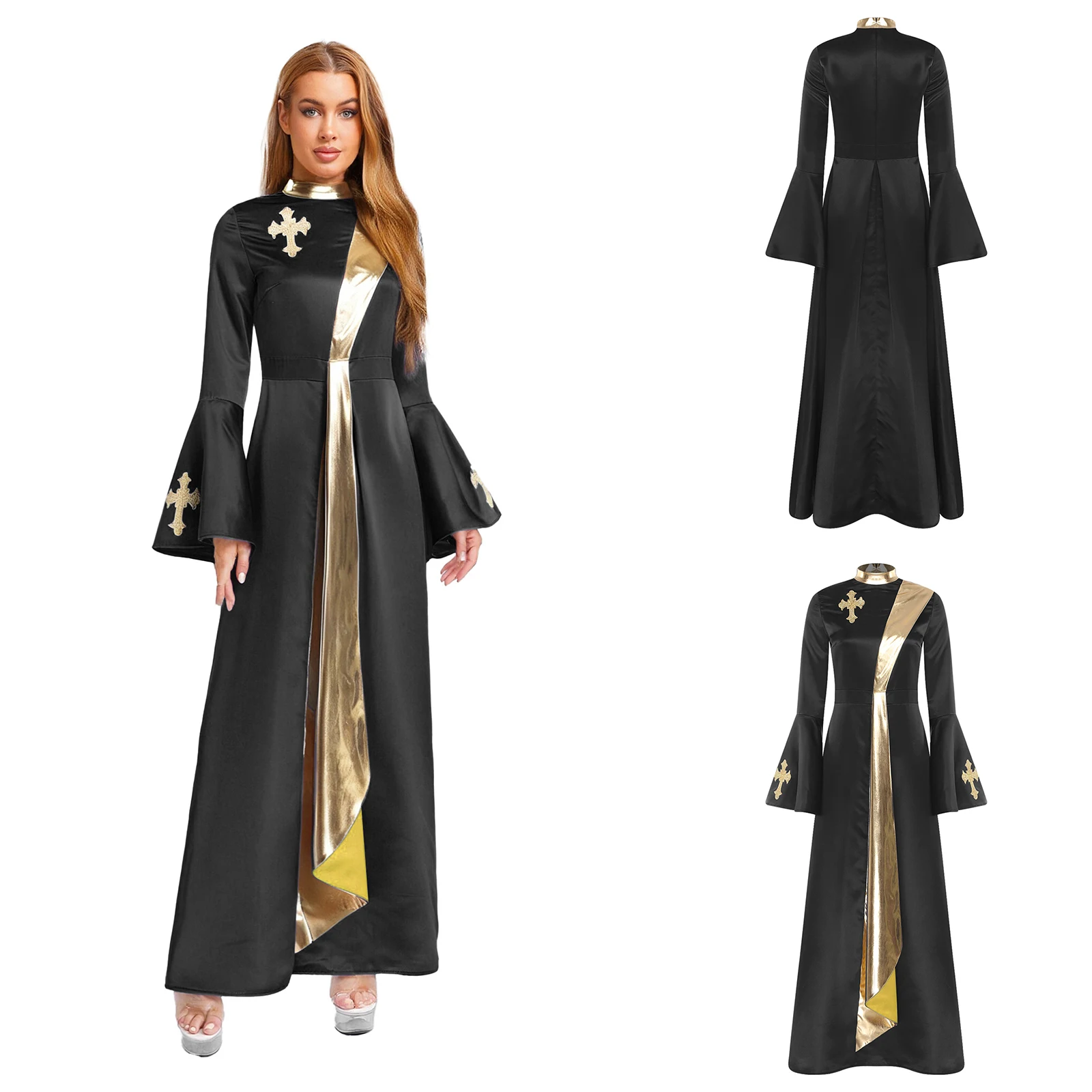 

Фестиваль для взрослых и женщин, церковный священник, профилактики, туника с вышивкой крестом, платье, ряса, поклонение, литургическая униформа для косплея на Хэллоуин