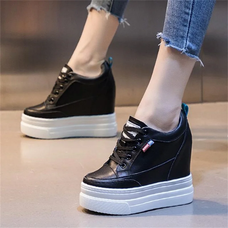 11cm spring autumn new small white shoes leather women's shoes thick sole increase leisure sports breathable board shoes 34  40