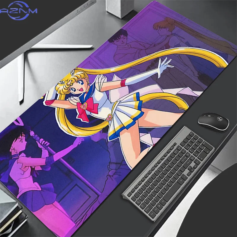 Mouse Pad XL Lockedge Large Gaming Accessories Computer Gamer Keyboard Rug Mouse Mat Desk S-Sailor M-Moon Girl Mousepad For gift