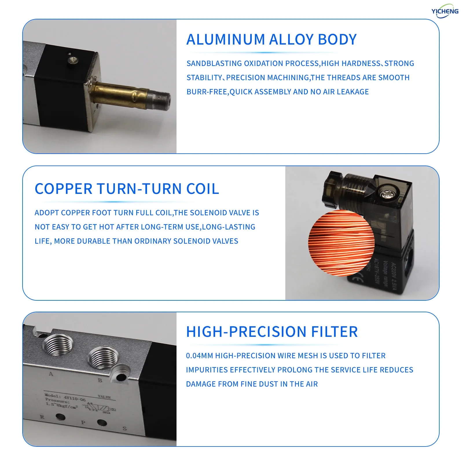 PNEUMATISCHES 1/8-Zoll-Magnetventil 4V110-06 Single Coil Pilot-betriebenes elektrisches 2-Positionen-5-Wege-Anschlussdose oder Auslassdraht