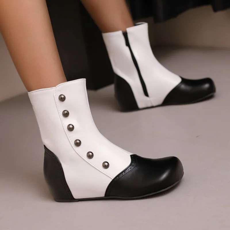 Women Ankle Boots Comfy Heeled Shoes for Renaissance Festival Victorian Themed Luncheon Rivets Mixed Colours Height Increasing