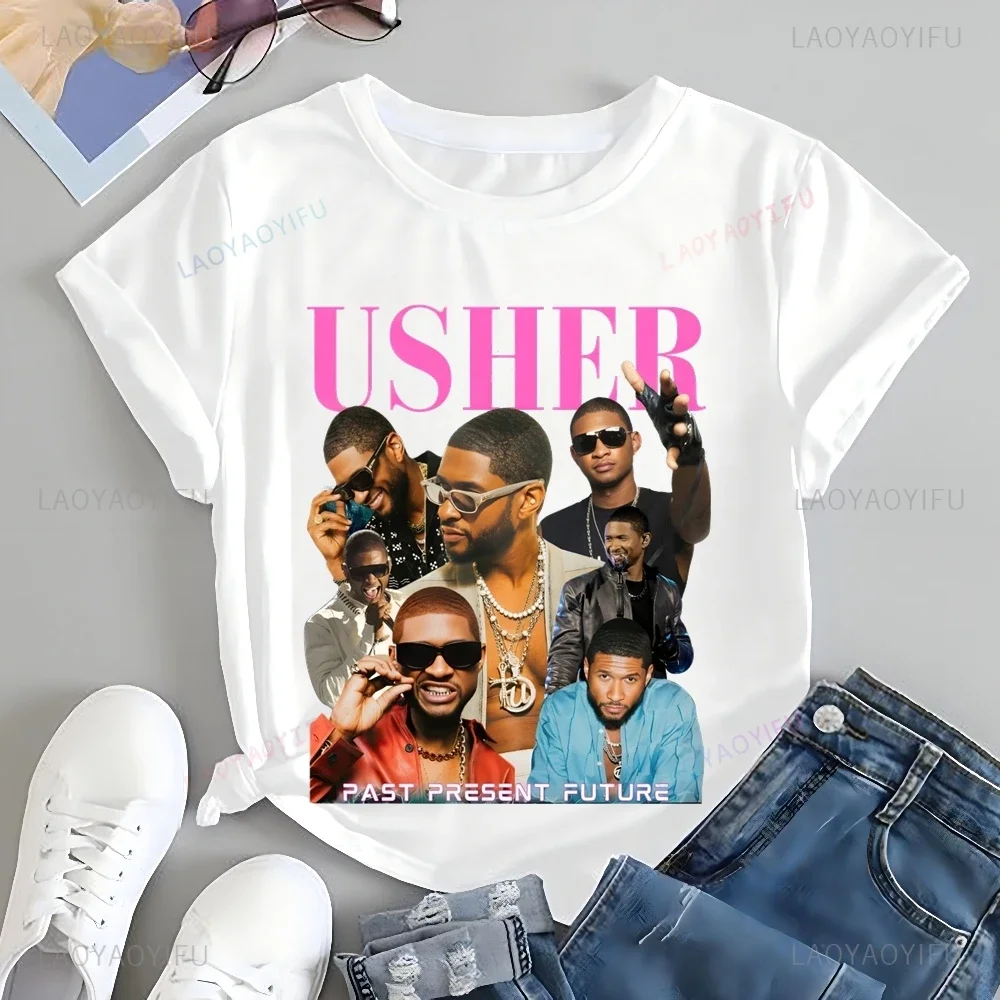 Casual Streetwear Usher Printed T-shirt Top Usher Neutral Trend Harajuku Short Sleeve Unisex Shirt Graphic Large T-shirt