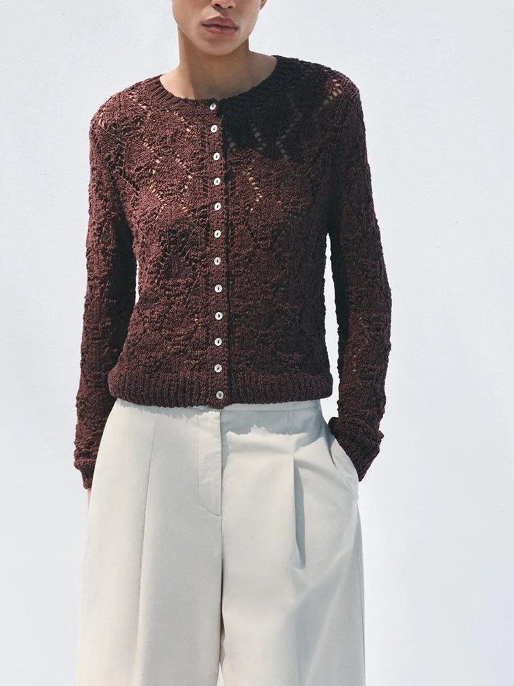 New Autumn Women's Knitted Long Sve round Ne Outerwear Single Button Embroidered Me Jaet Commute Sle Loose Fit Car...