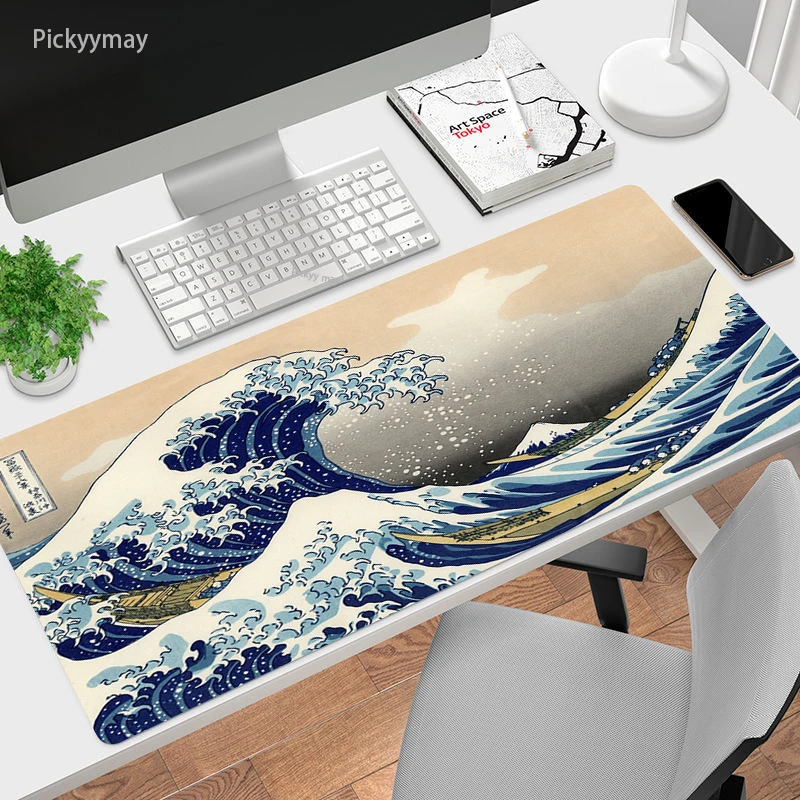 XXL Große Welle Weg Von Maus Pad Japanische Kunst Computer Gamer Locking Rand Mousepad Tastatur Büro Deskmat Tisch Matten Nicht-slip Teppich