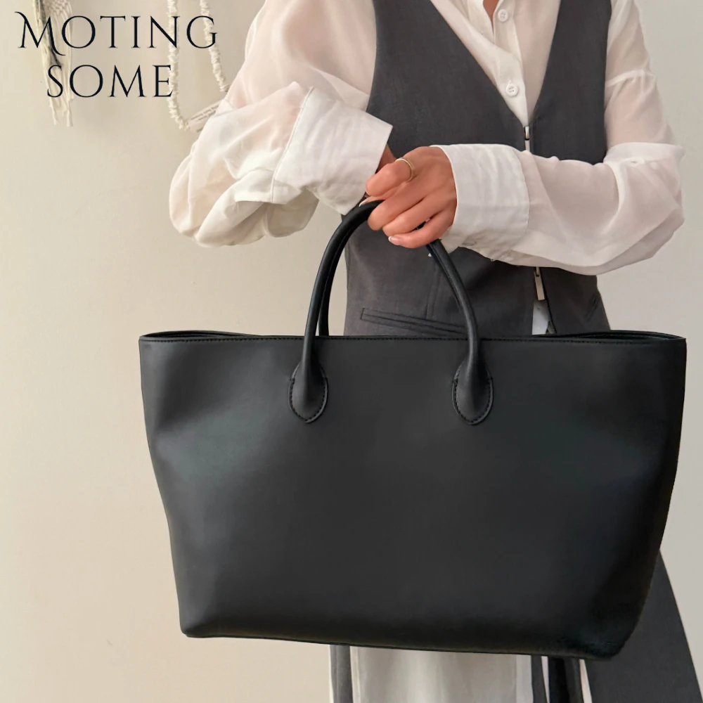 

MOTINGSOME Минималистичная женская сумка-тоут из натуральной кожи, большая вместительная, новинка весны 2026, черная, для повседневного использования